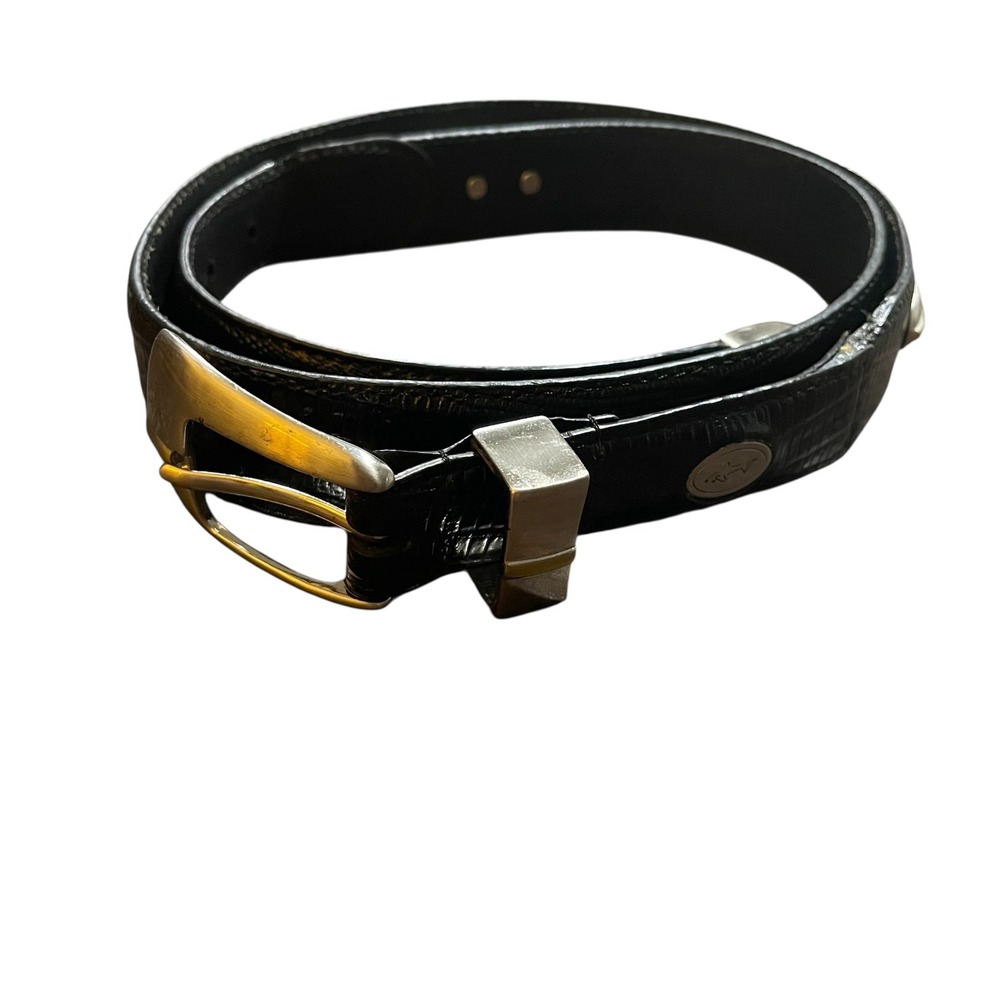 Greg Norman‎ Italian Leather Black Belt, Silver & Gold Accents, Mens Size 38